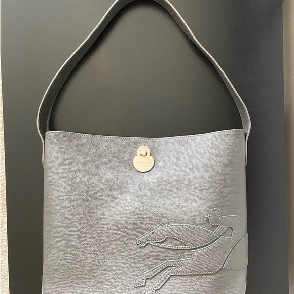 Longchamp Logo Patch Hobo Shoulder Bag ( gray ) - Picture 6 of 12